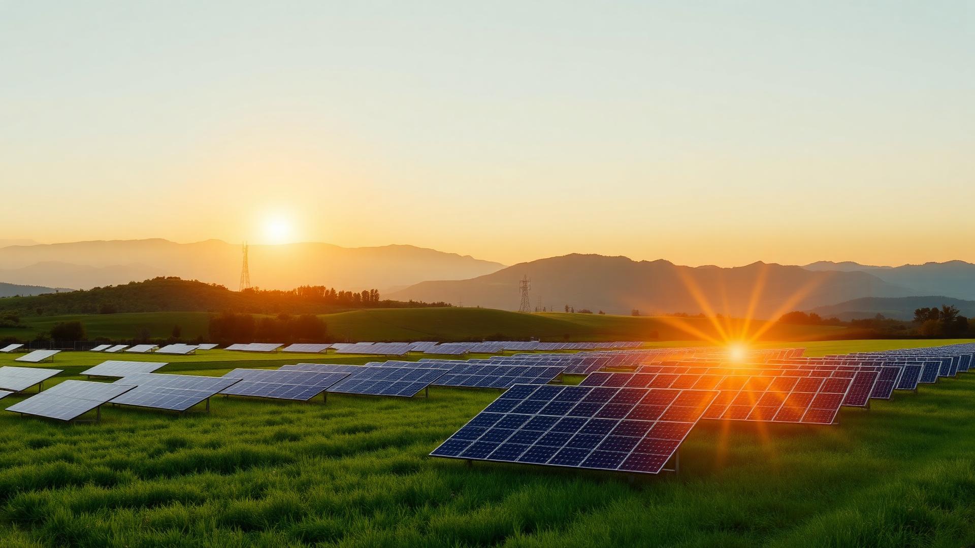 Paneles solares en un entorno natural al atardecer